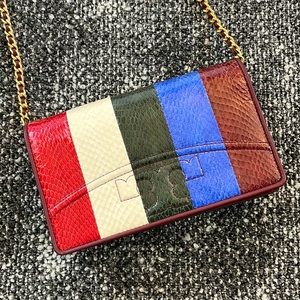 New Tory Burch Cross Body Snakeskin Multicolor Evening Bag